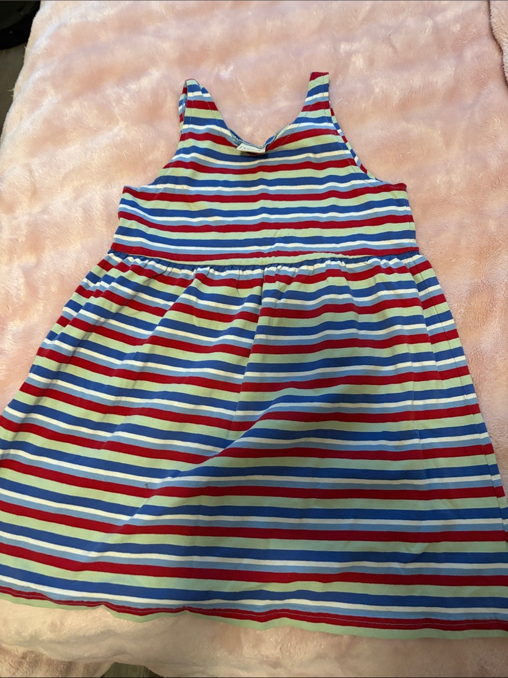 L.L. Bean Girls Striped Sleeveless Dress in Red, Blue, White